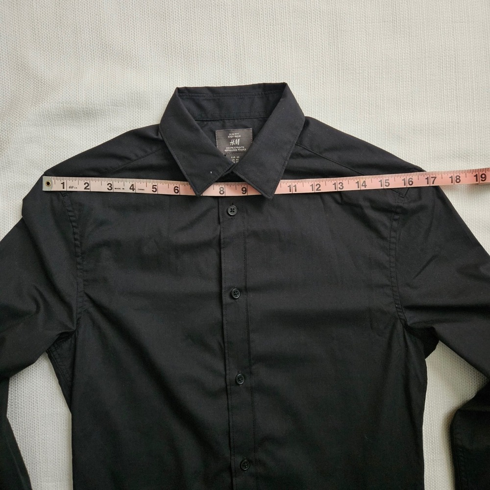 H&M Button Down Shirt Mens XS Black Slim Fit Easy Iron Basic Classic Minimalist - Picture 5 of 7